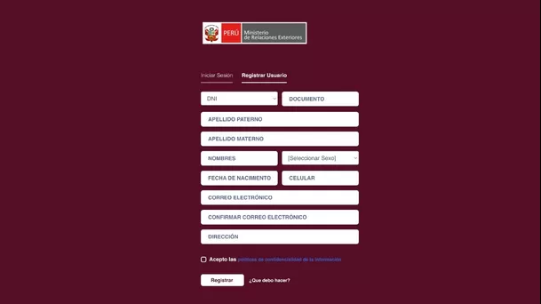 Registro en el Portal de Servicios del MRE para realizar apostilla digital. (Captura: ÚtileInteresante.pe)
