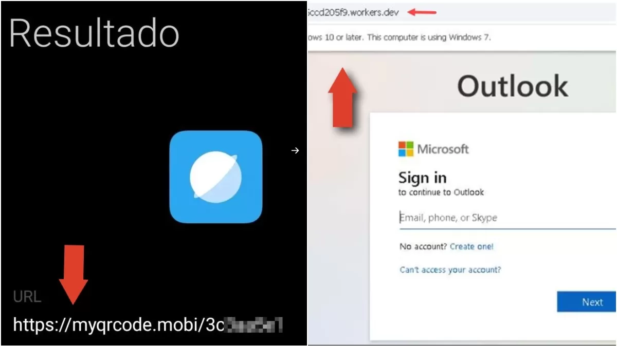 Enlace de código QR que lleva a página fraudulenta de correo electrónico. (Fotos: @SeguInfo)