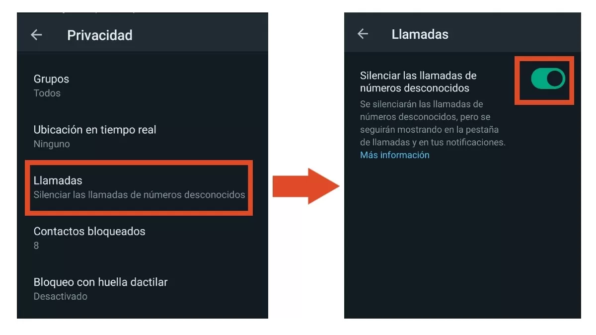 Opción para dejar de recibir llamadas de desconocidos en WhatsApp. (Foto: ÚtileInteresante.pe)