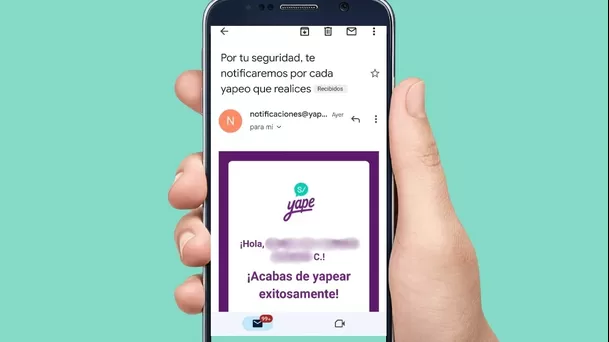 Notificaciones de Yape al correo electrónico. (Imagen: ÚtileInteresante.pe)