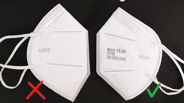 Diferencia entre una KN95 y una imitación. (Foto: @DraAnaMariaLTH / Twitter)