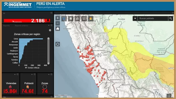 Plataforma "Perú en alerta" identifica las zonas críticas de Lima y regiones del Perú por el impacto de la temporada de lluvias.