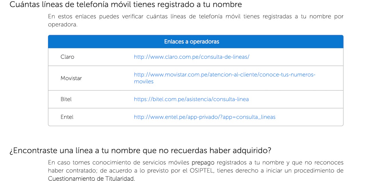 Esta es la imagen que verás para consultar cuántas líneas telefónica tienes registradas