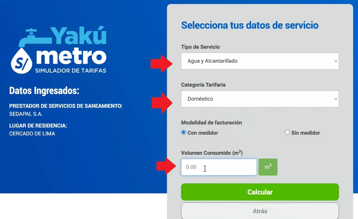 Ingresa los datos del servicio en yakumetro.pe