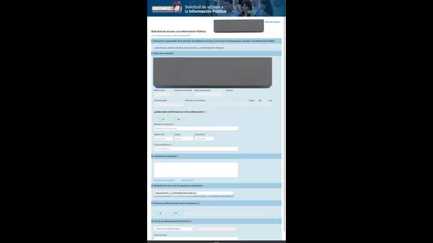 Formulario de acceso a la información pública en Reniec.  (Imagen: Victor Mochik / @aiapaecc)