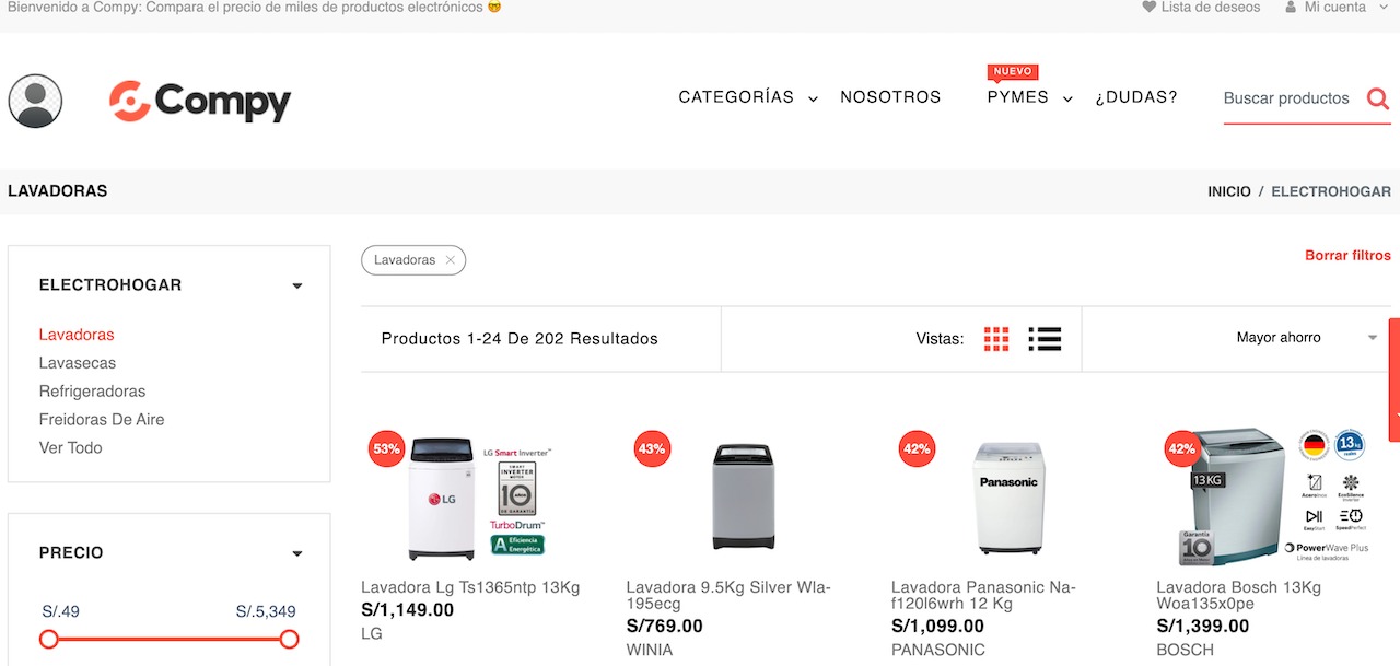 Comparador online de precios en Perú: Compy.pe 