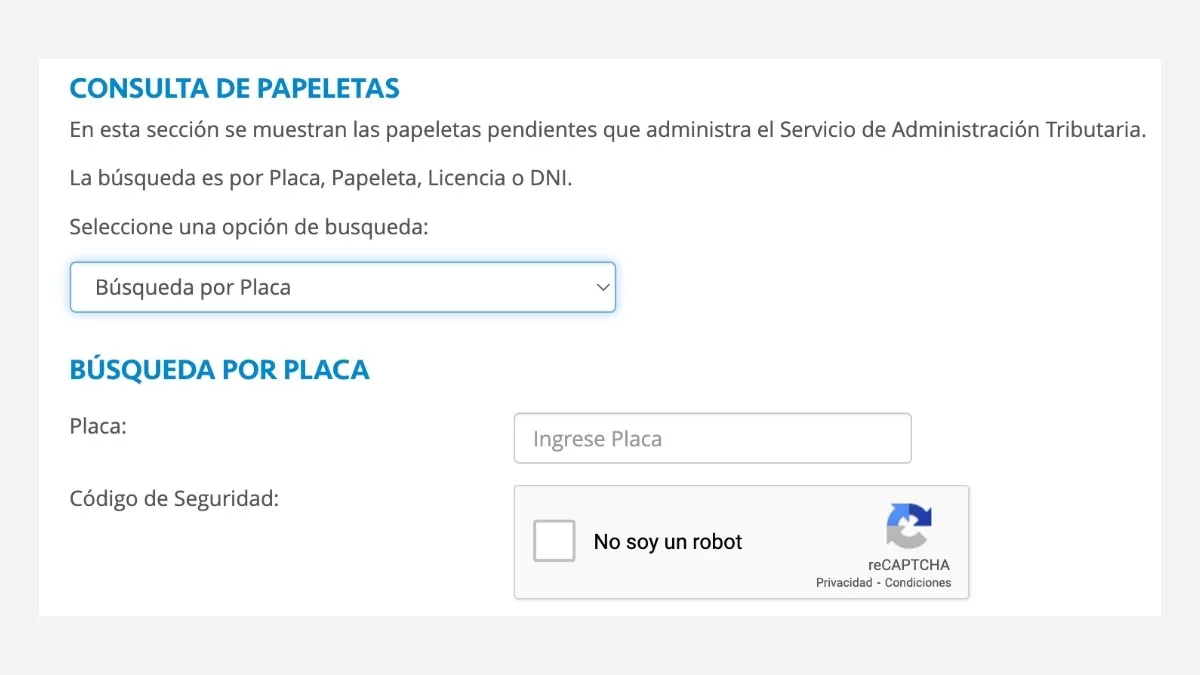 Consulta de papeletas por placa en Perú. (Captura: UtileInteresante.pe)