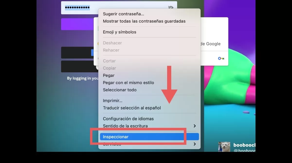 Botón "Inspeccionar" para ver contraseñas ocultas. (Captura: Útil e Interesante)