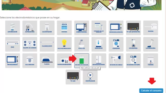 Calcula tu consumo de luz. (Fuente: OSINERGMIN)