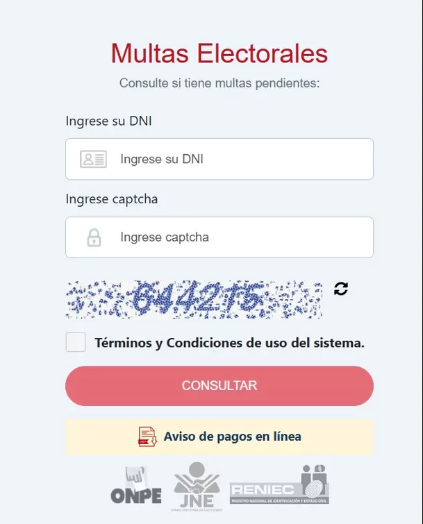 Plataforma para conocer las multas electorales con DNI.