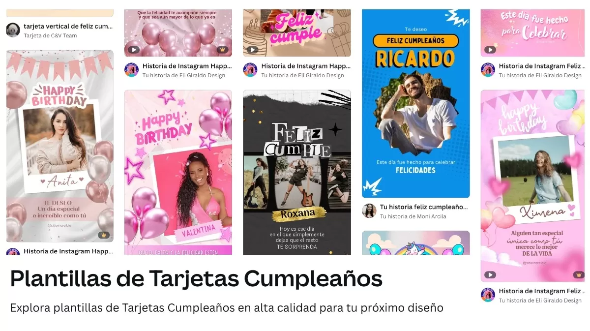 Plantillas de tarjetas de cumpleaños en Canva para WhatsApp. (Captura: ÚtileInteresante.pe)