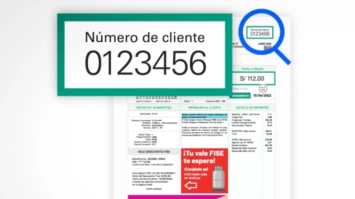 Número de cliente Enel en el recibo.