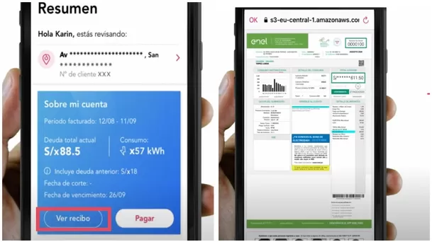 Ver recibo digital en la aplicación móvil de Enel.