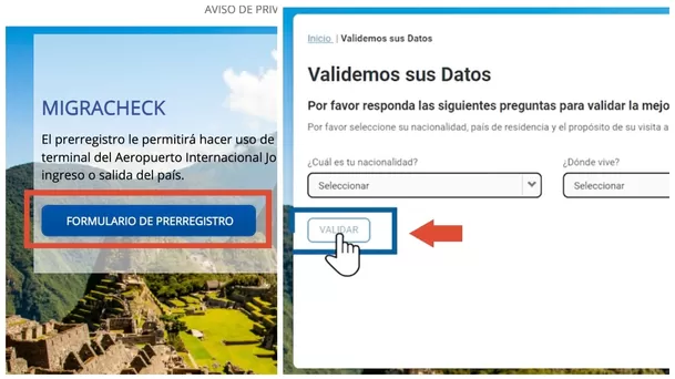 Realizar pre registro en Migracheck. 