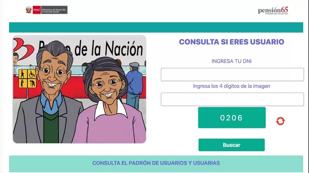 Plataforma para confirmar afiliación a Pensión 65.