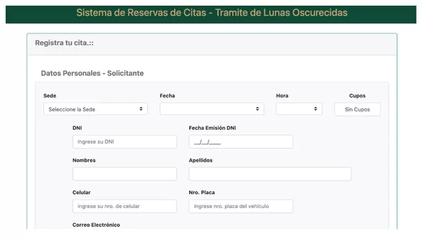 Sacar cita online para obtener permiso de lunas polarizadas. (Captura: ÚtileInteresante.pe)