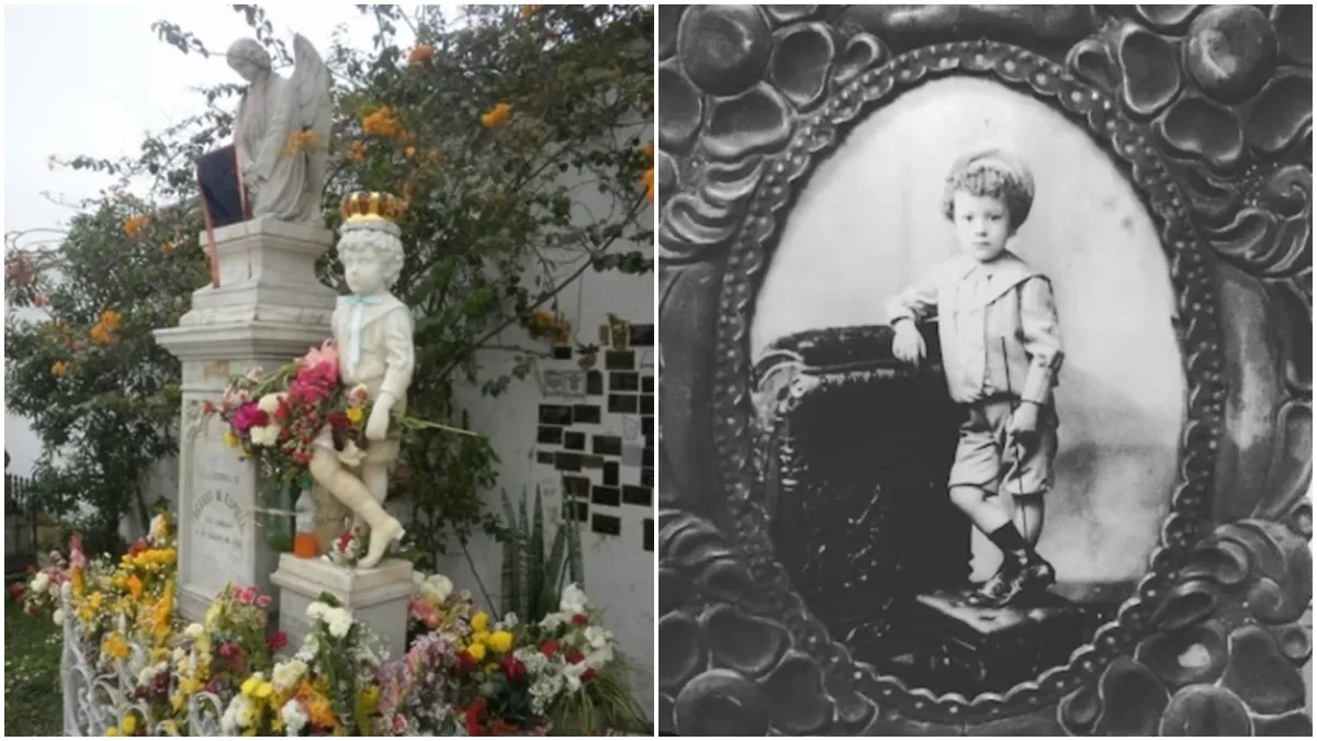 Tumba del Niño Ricardito y los regalos de devotos. 