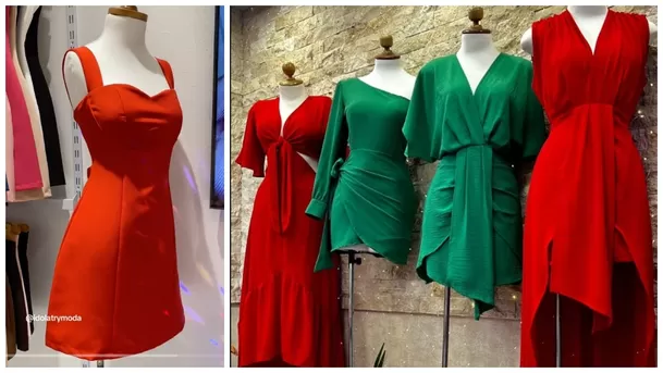 Vestidos de color rojo y verde para usar en Navidad. (Fotos: @idolatrymoda / @aliada.peru)