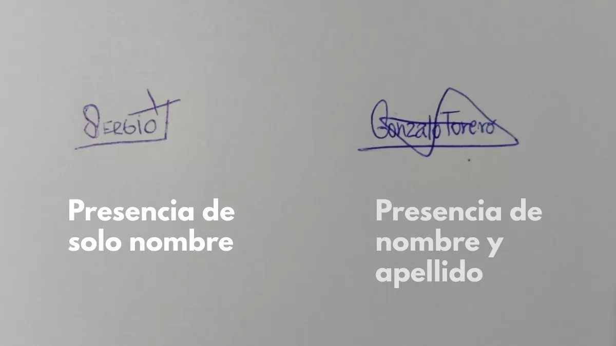 Presencia de nombres completos en la firma.