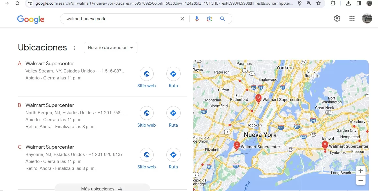 Ubicación y horario de atención de tiendas Walmart en Nueva York