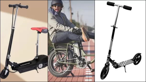 Scooter eléctrico, bicicleta eléctrica con pedaleo asistido, scooter convencional. Scooter eléctrico, bicicleta eléctrica con pedaleo asistido, scooter convencional.