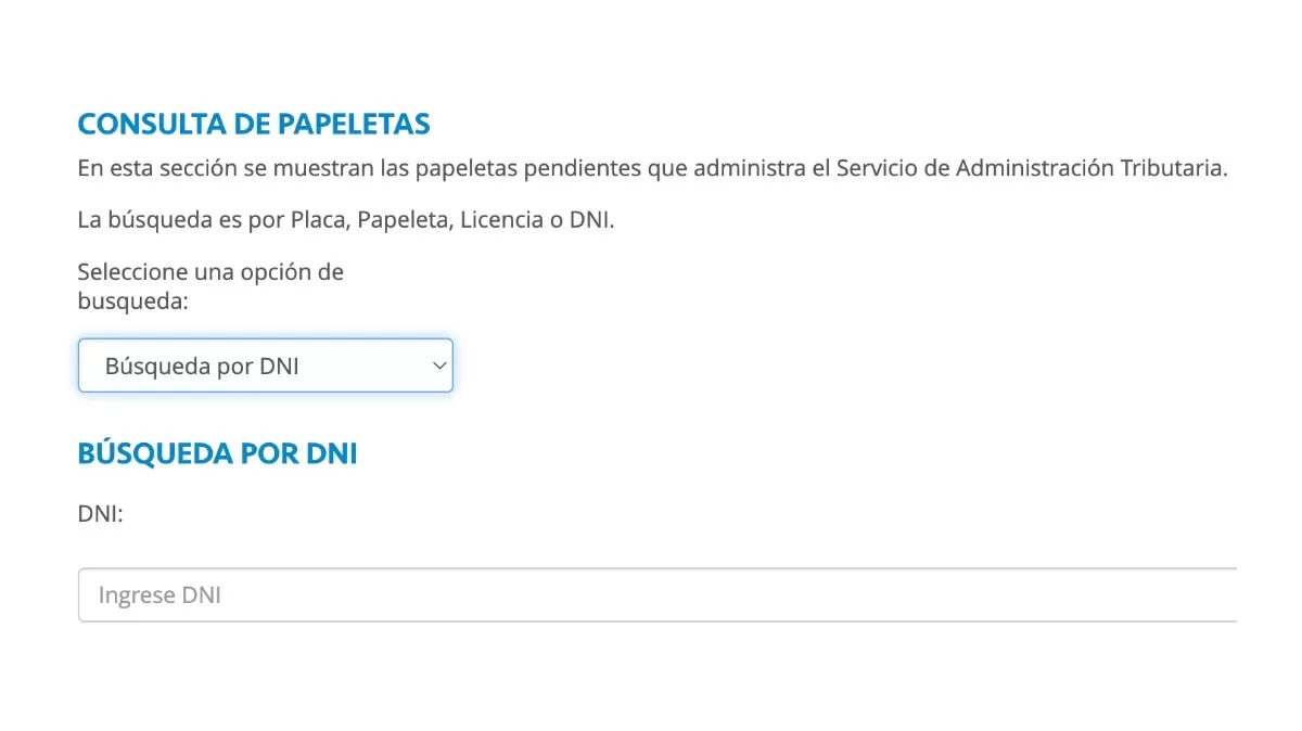 Consultar papeletas con DNI. (Captura: ÚtileInteresante.pe)