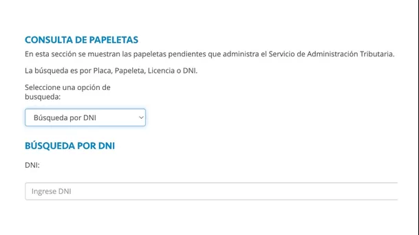 Consultar papeletas con DNI. (Captura: ÚtileInteresante.pe)