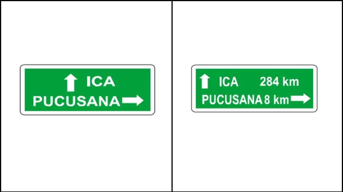 Señal de destino y señal de destino con indicaciones de distancia. (Fuente: MTC)