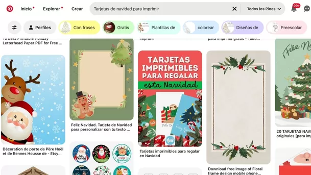 Tarjetas navideñas para imprimir en Pinterest. (Captura: ÚtileInteresante.pe)