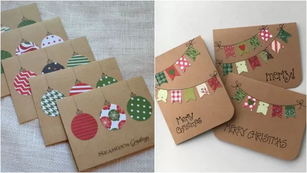 Tarjetas navideñas con papel de regalo reciclado. (Foto: Karen Munroe)