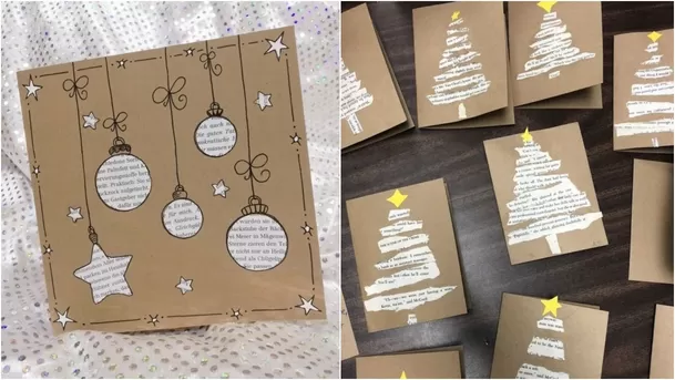 Tarjetas de Navidad con materiales reciclados. (Foto: Pinterest)