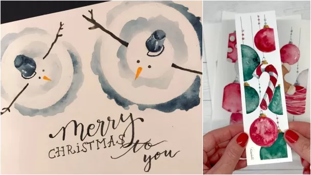 Diseños artísticos en acuarela para tarjetas navideñas. (Fotos: Pinterest)