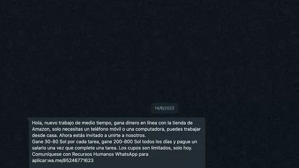 Estafa de trabajo en WhatsApp.