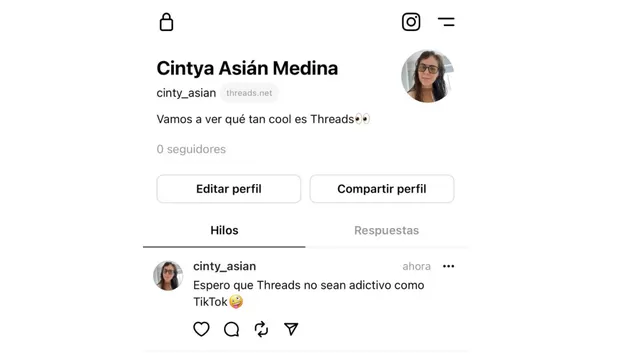 Así se ve un perfil de una cuenta en Threads, el Twitter de Instagram. (Foto: ÚtileInteresante)pe)