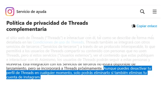 No puedes eliminar tu cuenta de Threads, solo desactivarla. (Foto: ÚtileInteresante.pe)