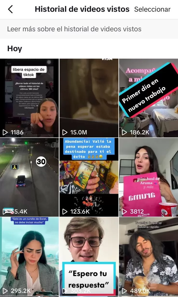 Historial de videos vistos en Tik Tok. (Captura: América)