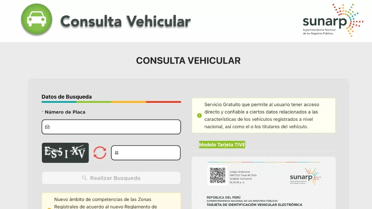 Consulta vehicular en Sunarp. 