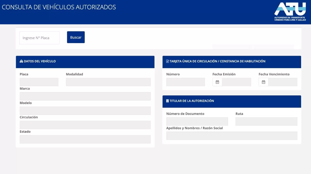 Consulta vehicular en ATU.