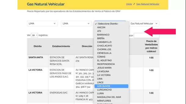 Grifos GNV en Lima y Perú. (Captura: Osinergmin)