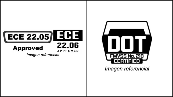 Certificación ECE (izquierda) y DOT (derecha).