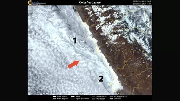 Senamhi informó que la costra central presenta un vórtice costero de niveles bajos.