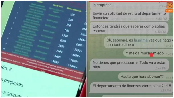 Estafa del "trabajo fácil" por WhatsApp y Telegram. (Capturas: Cuarto Poder)