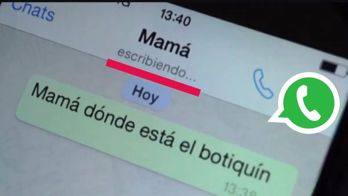 Forma común en la que aparece "escribiendo..." en los chats de WhatsApp. 