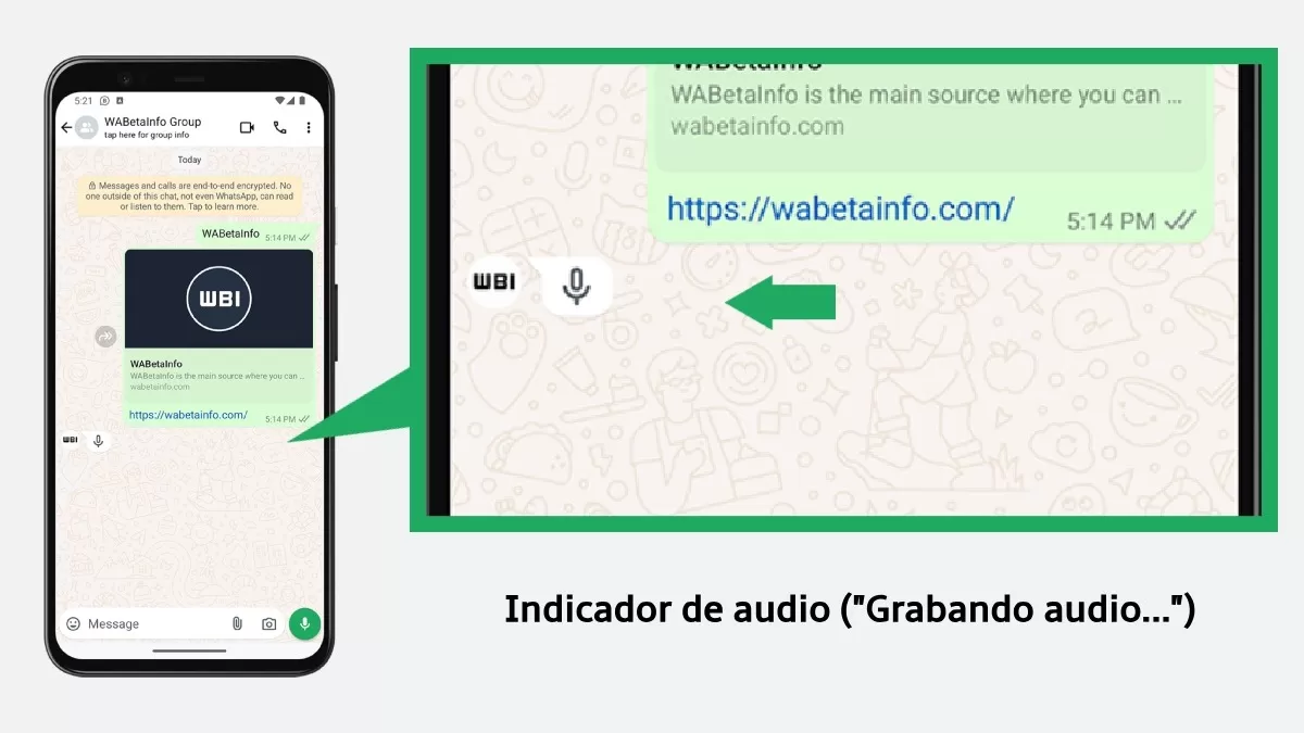 Nuevo indicador de "grabando audio". (Foto: ÚtileIntereante.pe / WABetaInfo)