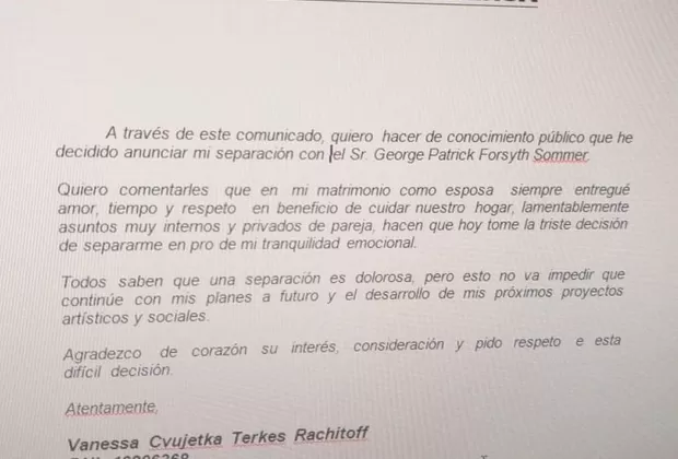 Vanessa Terkes y George Forsyth se separaron tras 8 meses de matrimonio