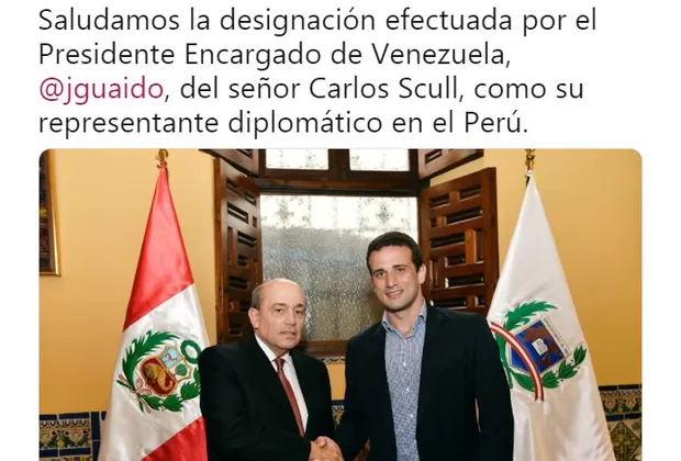 Venezuela: gobierno transitorio nombró a su representante diplomático en Perú