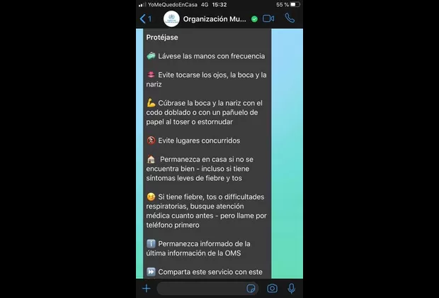 whatsapp oficial de la oms sobre coronavirus