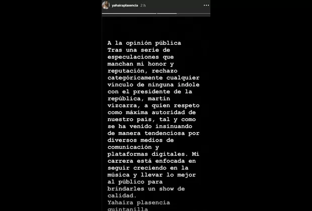 Yahaira Plasencia comunicado Martín Vizcarra