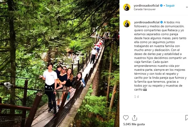 Yordi Rosado anuncia su divorcio de Rebeca Rodríguez, con quien se casó por segunda vez